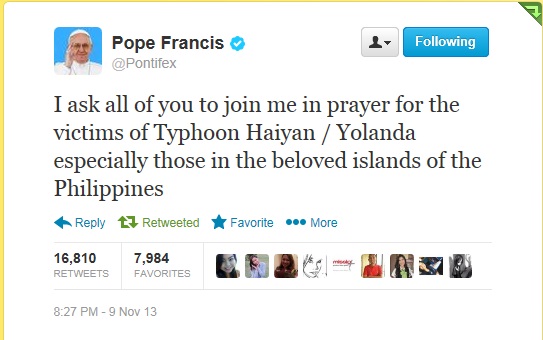 Pope Francis to Filipinos - Typhoon Yolanda